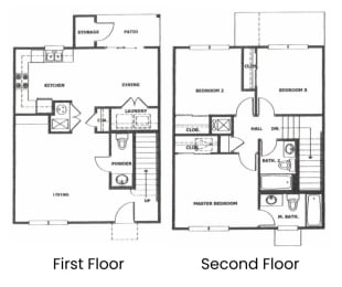 the floor plans for the first and second floors of a house