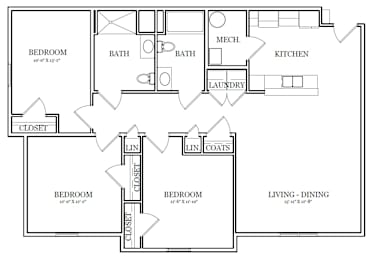 A black and white image of a floor plan for a house.