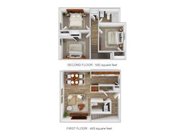 A diagram shows the layout of a two-story apartment.