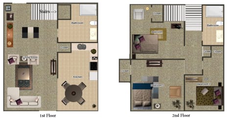 Floor Plan 3 Bedroom 2 Bath Townhome