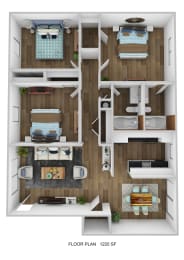 3 bed 2 bath floor plan at Azure Place Apartments, Memphis, TN, 38118