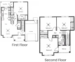the floor plan for the first and second floors of a house