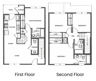 the floor plans for the first and second floors of a house