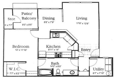 floor plan of a small house with a kitchen and a living room