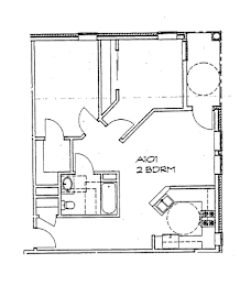 A floor plan of a room with a 2 bedroom designation.
