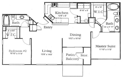 a floor plan of a house with a combination of bedrooms and baths