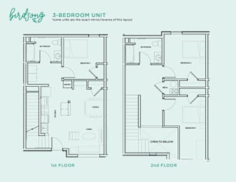 A floor plan of a 3-bedroom unit with two different layouts.