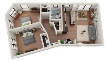 2 Bedroom Floor Plan at Convent Gardens Apartments, St. Louis, MO