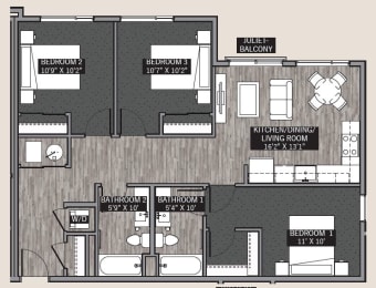  Floor Plan Central Park II: 3 Bedroom (C3)