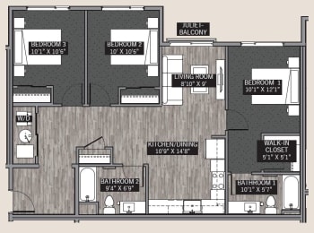  Floor Plan Central Park II: 3 Bedroom (C2)