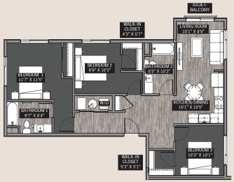  Floor Plan Central Park II: 3 Bedroom (C5)