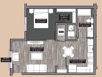  Floor Plan Central Park III: 1 Bedroom (A2)