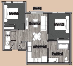  Floor Plan Central Park III: 2 Bedroom (B1 Type A)