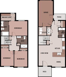 A floor plan of a two-story house with labeled rooms.