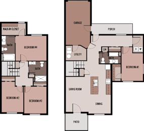 A floor plan of a house with labeled rooms such as Bedroom #4, Bath, Garage, Porch, and Dining.