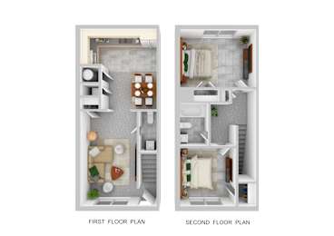 Two images showing the first and second floor plans of a house.