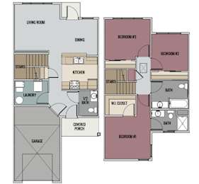 A floor plan of a house with labeled rooms such as Bedroom #3, Dining, Living Room, Kitchen, and Bath.
