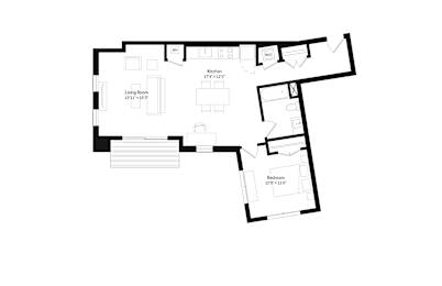 Studio, one-bath floor plan