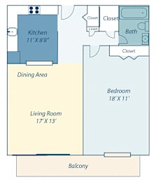a floor plan of a living room and a dining area with a kitchen and a