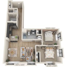 a 2 bed 1.5 bathroom floor plan image