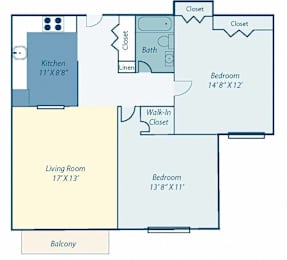 a floor plan of a house with a bedroom and a living room