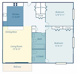 a blueprint of a floor plan of a living room and a dining room