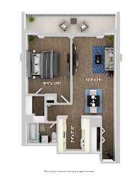 a floor plan of a bedroom with a wood floor