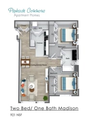 921 SQ FT 2 BED X 1 BA