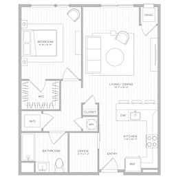 A floor plan of a house with a living room, kitchen, and bedrooms.