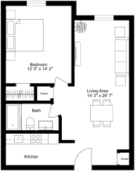 Floor plan view of a 1 bedroom apartment at Kent Apartments in Lowell MA
