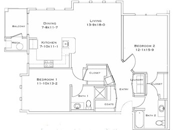 A floor plan of a house with labeled rooms and dimensions.