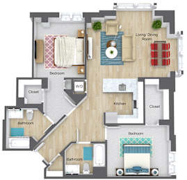 2 Bedroom floor plan- Munroe Place in Quincy, MA