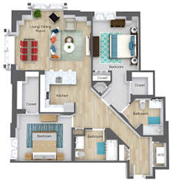 2 Bedroom floor plan- Munroe Place in Quincy, MA