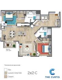 Two bedroom two bathroom floor plan