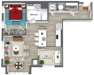 Small Union 346 II 201 Floor Plan at Union 346, Somerville, MA