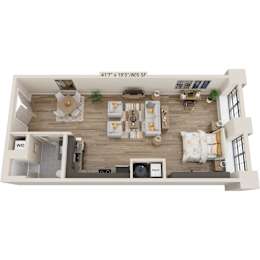 A studio apartment floor plan