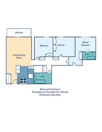 weymouth commons 3 bedroom floor plan with balcony