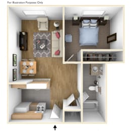 One Bedroom Apartment Floor Plan  at Royal Worcester Apartments, Worcester