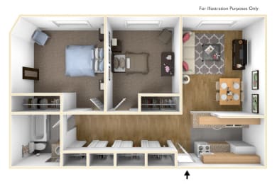 Two Bedroom Apartment Floor Plan  at Royal Worcester Apartments, Worcester, Massachusetts