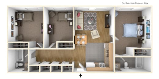 Three Bedroom Apartment Floor Plan  at Royal Worcester Apartments, Worcester, Massachusetts
