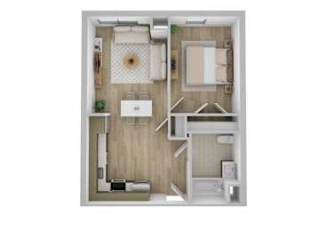 One Bedroom One Bathroom Staged Floor Plan at Pok Oi Residences, Massachusetts, 2111