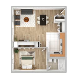 One bedroom one bath floor plan at Highland Plaza Apartments, Pittsburgh