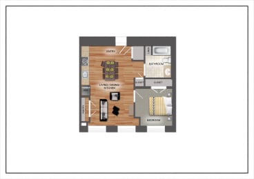 1 bed 1 bath Floor Plan at Letsche School, Pittsburgh, PA