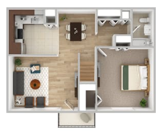 One Bedroom Apartment Floor Plan at Williamsburg Estates, Harrisburg, PA.