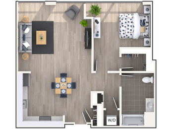 a floor plan of a bedroom with a bathroom and a living roomat Montgomery Mill in Windsor Locks, CT
