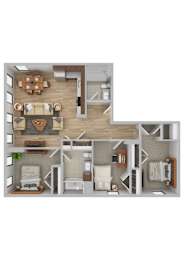 Three bedroom two bathroom floorplan A at The Standard Apartments, Pittsburgh, PA 15219