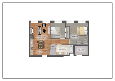 2 bed 1 bath Floor Plan at Letsche School, Pittsburgh, 15219