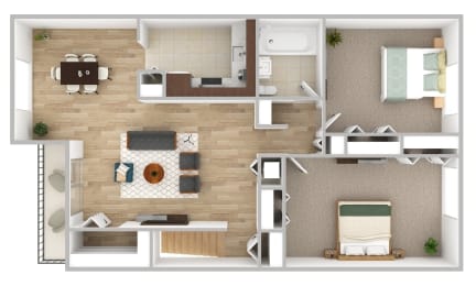 Two Bedroom Apartment Floor Plan at Williamsburg Estates, Harrisburg, PA.