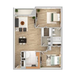 Two bedroom one and half bath floor plan at Highland Plaza Apartments, Pennsylvania