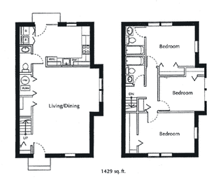 Three Bedroom One Bathroom Southwood Apartments.